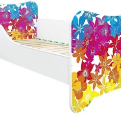 Lit Enfant Avec Sommier Et Matelas Fleurs 70x140 Cm