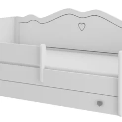 Lit Enfant Avec Tiroirs De Rangement Bois Blanc 80x160 Cm Petit Coeur Gris Kelly