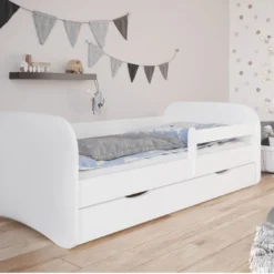 Lit Enfant Blanc Avec Sommiers Et Barrière De Sécurité Amovible Drimy -Repose Lit Soldes Boutique lit enfant blanc avec sommiers et barriere de securite amovible drimy 3666722169981 1230640