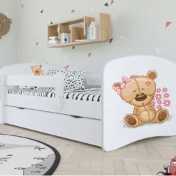 Lit Enfant Blanc Ourson Et Fleurs Avec Sommiers Et Barrière De Sécurité Amovible Drimy -Repose Lit Soldes Boutique lit enfant blanc ourson et fleurs avec sommiers et barriere de securite amovible drimy 3666722165785 1235202