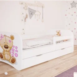 Repose Lit Soldes Boutique -Repose Lit Soldes Boutique lit enfant blanc ourson et fleurs avec sommiers et barriere de securite amovible drimy 3666722165785 1235203