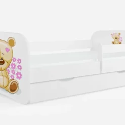Repose Lit Soldes Boutique 24 Lit Enfant Blanc Ourson Et Fleurs Avec Sommiers Et Barrière De Sécurité Amovible Drimy