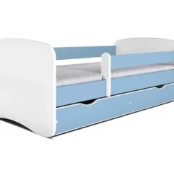 Lit Enfant Bleu Avec Sommiers Et Barrière De Sécurité Amovible Drimy