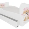 Lit Enfant Bois Blanc à Tiroirs Avec Imprimé Chiens Amoureux 70x140 Ou 80x160 Cm - Sommier Et Matelas Inclus - Ondula