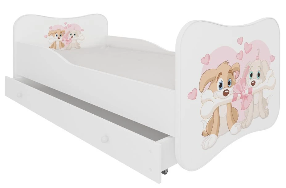 Lit Enfant Bois Blanc à Tiroirs Avec Imprimé Chiens Amoureux 70x140 Ou 80x160 Cm - Sommier Et Matelas Inclus - Ondula 3 Lit Enfant Bois Blanc à Tiroirs Avec Imprimé Chiens Amoureux 70x140 Ou 80x160 Cm - Sommier Et Matelas Inclus - Ondula