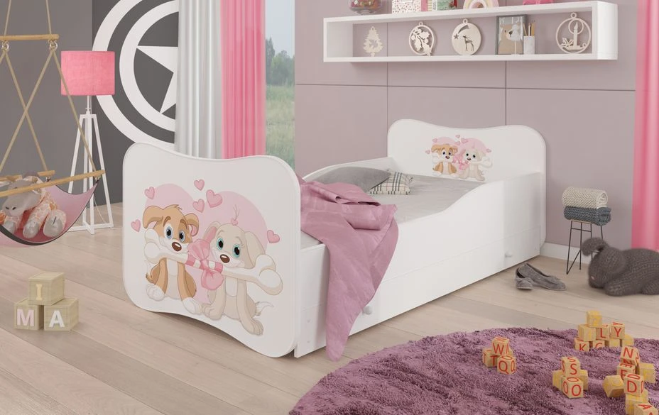Lit Enfant Bois Blanc à Tiroirs Avec Imprimé Chiens Amoureux 70x140 Ou 80x160 Cm - Sommier Et Matelas Inclus - Ondula 4 Lit Enfant Bois Blanc à Tiroirs Avec Imprimé Chiens Amoureux 70x140 Ou 80x160 Cm - Sommier Et Matelas Inclus - Ondula – Image 2