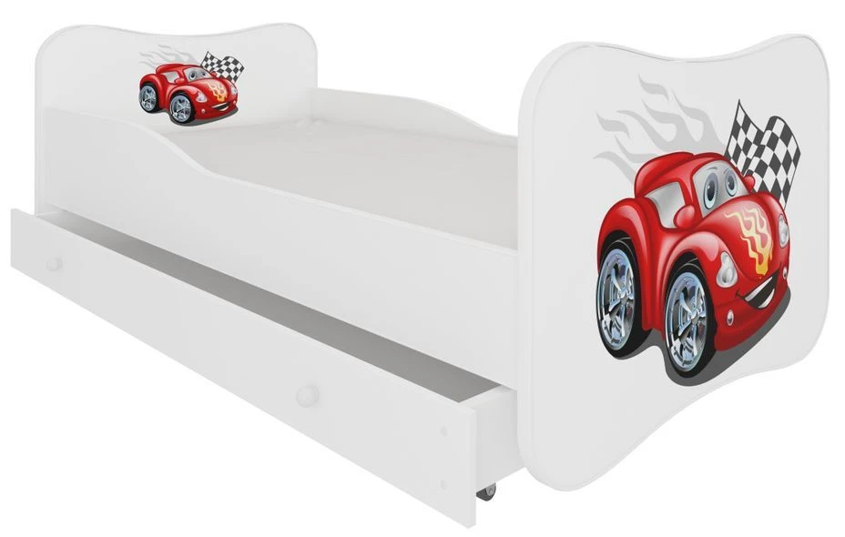 Lit Enfant Bois Blanc à Tiroirs Avec Imprimé Voiture Cars 70x140 Ou 80x160 Cm - Sommier Et Matelas Inclus - Ondula 3 Lit Enfant Bois Blanc à Tiroirs Avec Imprimé Voiture Cars 70x140 Ou 80x160 Cm - Sommier Et Matelas Inclus - Ondula