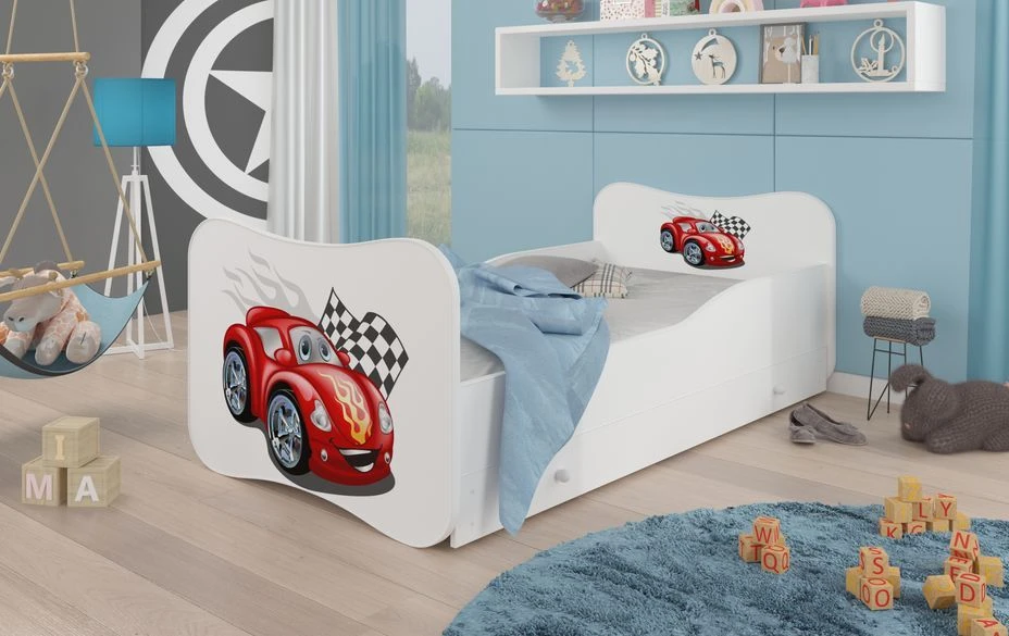 Lit Enfant Bois Blanc à Tiroirs Avec Imprimé Voiture Cars 70x140 Ou 80x160 Cm - Sommier Et Matelas Inclus - Ondula 4 Lit Enfant Bois Blanc à Tiroirs Avec Imprimé Voiture Cars 70x140 Ou 80x160 Cm - Sommier Et Matelas Inclus - Ondula – Image 2