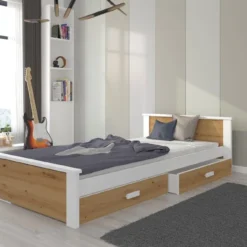 Lit Enfant Bois Pin Blanc Et Bois Artisan 90x200 Cm Avec 2 Tiroirs De Rangement Lydia -Repose Lit Soldes Boutique lit enfant bois pin blanc et bois artisan 90x200 cm avec 2 tiroirs de rangement lydia 3666722947152 1508849