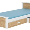 Lit Enfant Bois Pin Blanc Et Bois Oak 90x200 Cm Avec 2 Tiroirs De Rangement Lydia