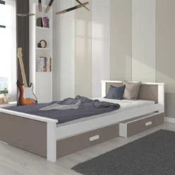 Lit Enfant Bois Pin Blanc Et Bois Taupe 90x200 Cm Avec 2 Tiroirs De Rangement Lydia -Repose Lit Soldes Boutique lit enfant bois pin blanc et bois taupe 90x200 cm avec 2 tiroirs de rangement lydia 3666722947077 1508853