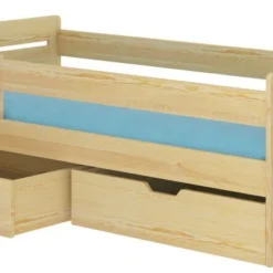 Lit Enfant Bois Pin Naturel 90x200 Cm Avec 2 Tiroirs De Rangement Kiko
