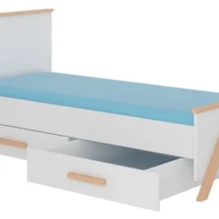 Lit Enfant Bois Pin Naturel Et Blanc 90x200 Cm Avec 2 Tiroirs De Rangement Kandou