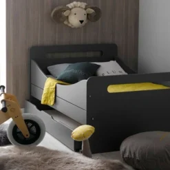 Lit Enfant évolutif 90x140/190 Cm Bois Anthracite Féroé -Repose Lit Soldes Boutique lit enfant evolutif 90x140 190 cm bois anthracite feroe 3700429609613 655360