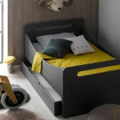 Lit Enfant évolutif 90x140/190 Cm Bois Anthracite Féroé -Repose Lit Soldes Boutique lit enfant evolutif 90x140 190 cm bois anthracite feroe 3700429609613 655361