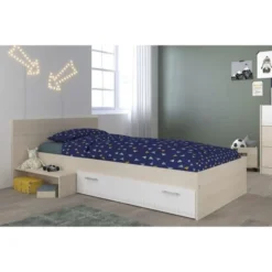 Lit Enfant L 90 X L 190 Cm - Décor Acacia Et Blanc Tiroir - Contemporain - CHARLEMAGNE -Repose Lit Soldes Boutique lit enfant l 90 x l 190 cm decor acacia et blanc tiroir contemporain charlemagne 3480940226314 535871
