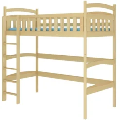 Lit Enfant Mezzanine Bois De Pin Naturel 90x200 Cm Mikola