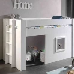 Lit Enfant Mezzanine Cabane 90x200 Cm Bois Laqué Blanc Noah -Repose Lit Soldes Boutique lit enfant mezzanine cabane 90x200 cm bois laque blanc noah 5420070226875 594802