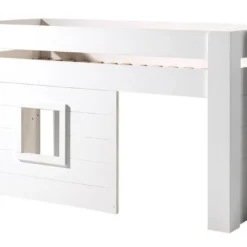 Lit Enfant Mezzanine Cabane 90x200 Cm Bois Laqué Blanc Noah