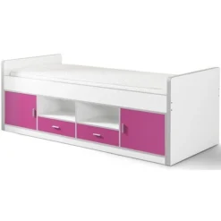 Lit Enfant Multi-rangement 90x200 Cm Bois Blanc Et Fuchsia Bonny -Repose Lit Soldes Boutique lit enfant multi rangement 90x200 cm bois blanc et fuchsia bonny 5420070216609 692796