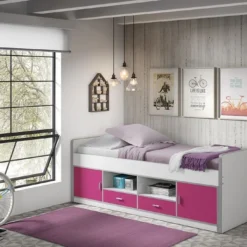 Lit Enfant Multi-rangement 90x200 Cm Bois Blanc Et Fuchsia Bonny -Repose Lit Soldes Boutique lit enfant multi rangement 90x200 cm bois blanc et fuchsia bonny 5420070216609 692798