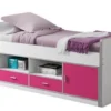 Lit Enfant Multi-rangement 90x200 Cm Bois Blanc Et Fuchsia Bonny