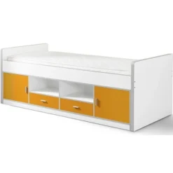 Lit Enfant Multi-rangement 90x200 Cm Bois Blanc Et Orange Bonny -Repose Lit Soldes Boutique lit enfant multi rangement 90x200 cm bois blanc et orange bonny 5420070216548 692786