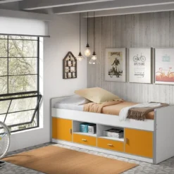 Lit Enfant Multi-rangement 90x200 Cm Bois Blanc Et Orange Bonny -Repose Lit Soldes Boutique lit enfant multi rangement 90x200 cm bois blanc et orange bonny 5420070216548 692788
