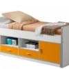 Lit Enfant Multi-rangement 90x200 Cm Bois Blanc Et Orange Bonny