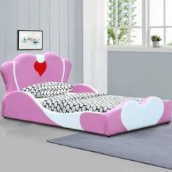 Lit Enfant Princesse Tissu Rose Et Blanc Fairy 90x190 Cm