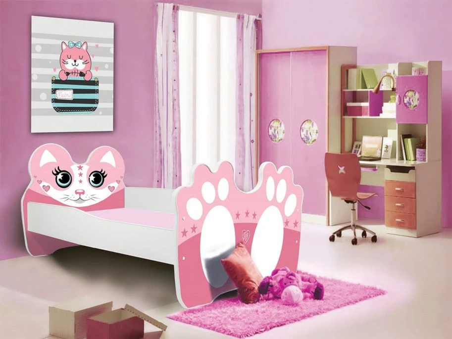 Lit Enfant Rose Avec Motif Petit Chat Rose 70x140 Ou 80x160 Cm - Matelas Inclus - Tiroir De Rangement 5 Lit Enfant Rose Avec Motif Petit Chat Rose 70x140 Ou 80x160 Cm - Matelas Inclus - Tiroir De Rangement – Image 3