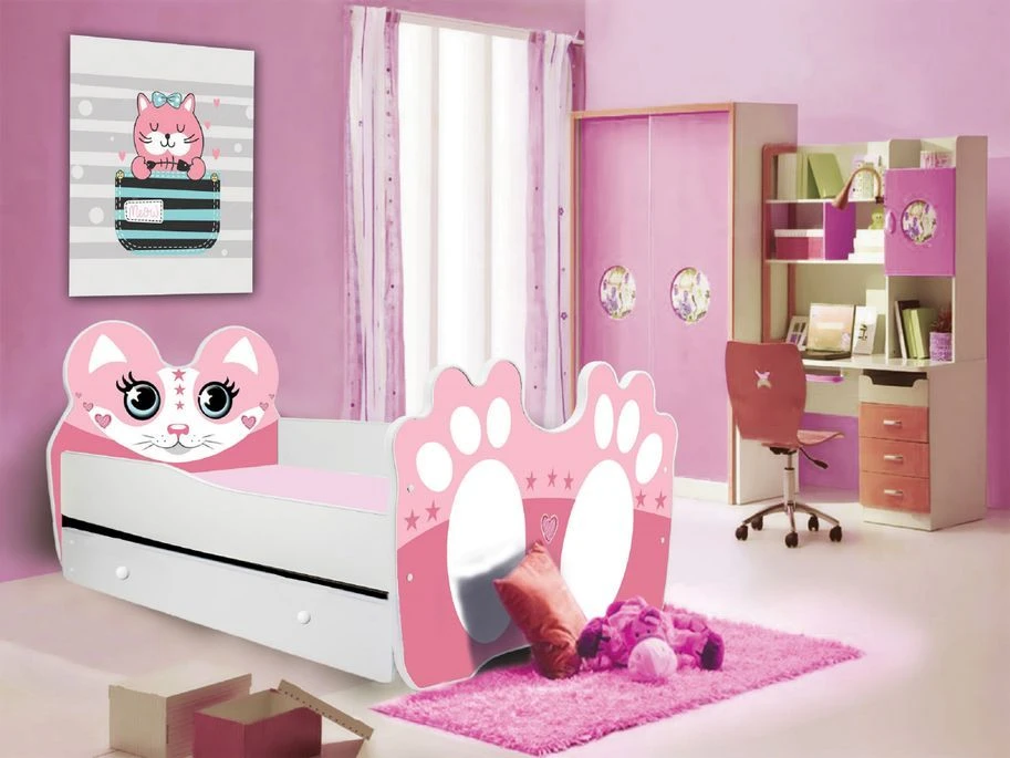 Lit Enfant Rose Avec Motif Petit Chat Rose 70x140 Ou 80x160 Cm - Matelas Inclus - Tiroir De Rangement 6 Lit Enfant Rose Avec Motif Petit Chat Rose 70x140 Ou 80x160 Cm - Matelas Inclus - Tiroir De Rangement – Image 4