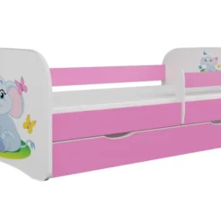 Lit Enfant Rose Petit éléphant Avec Sommiers Et Barrière De Sécurité Amovible Drimy