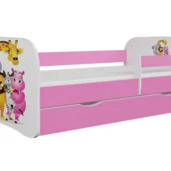 Lit Enfant Rose Zoo Avec Sommiers Et Barrière De Sécurité Amovible Drimy
