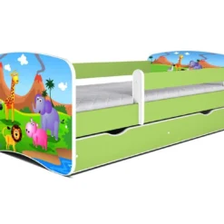 Lit Enfant Vert Safari Avec Sommiers Et Barrière De Sécurité Amovible Drimy
