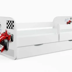 Lit Enfant Voiture De Course Avec Sommiers Et Barrière De Sécurité Amovible Drimy