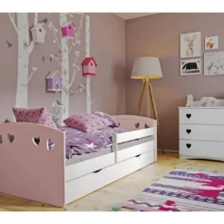 Lit Fille Orné De Cœurs Avec Barrière De Sécurité Amovible Rose Myra -Repose Lit Soldes Boutique lit fille orne de c urs avec barriere de securite amovible rose myra 3666722174206 1223750