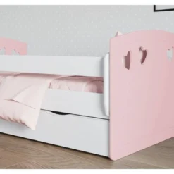 Lit Fille Orné De Cœurs Avec Barrière De Sécurité Amovible Rose Myra -Repose Lit Soldes Boutique lit fille orne de c urs avec barriere de securite amovible rose myra 3666722174206 1223753