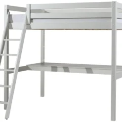 Lit Mezzanine 140x200 Cm Avec Bureau Pin Massif Blanc Pino