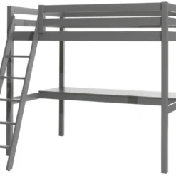 Lit Mezzanine 140x200 Cm Avec Bureau Pin Massif Gris Pino