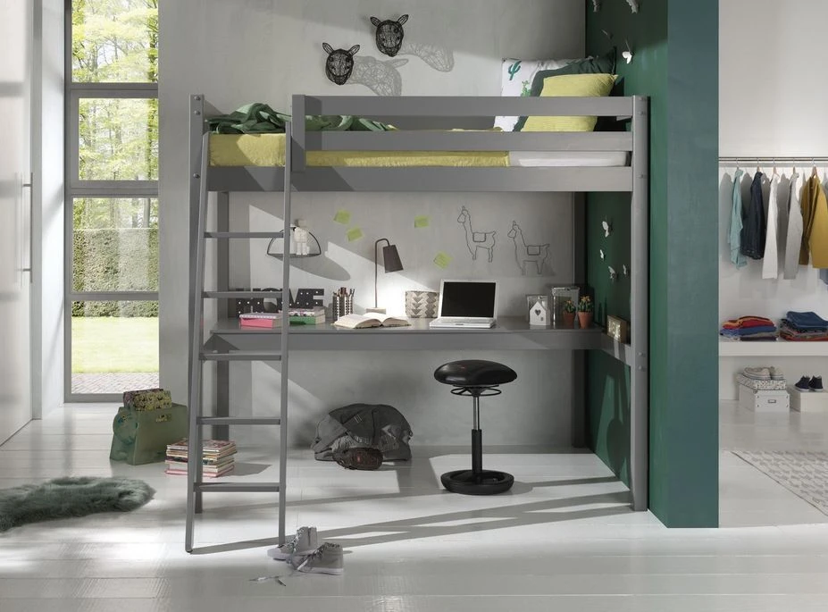 Lit Mezzanine 140x200 Cm Avec Bureau Pin Massif Gris Pino 5 Lit Mezzanine 140x200 Cm Avec Bureau Pin Massif Gris Pino – Image 3