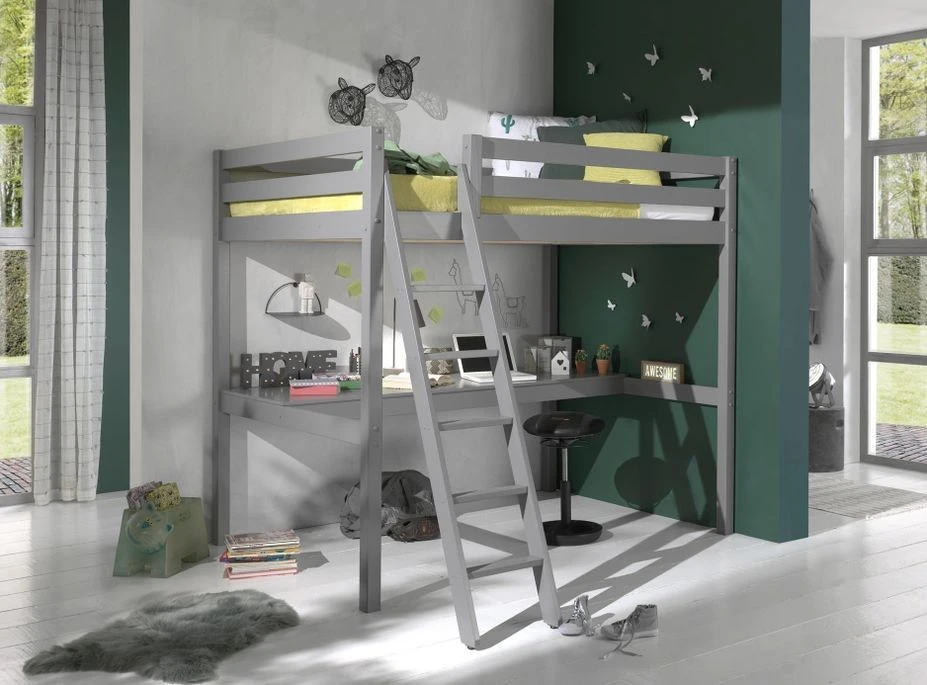 Lit Mezzanine 140x200 Cm Avec Bureau Pin Massif Gris Pino 6 Lit Mezzanine 140x200 Cm Avec Bureau Pin Massif Gris Pino – Image 4