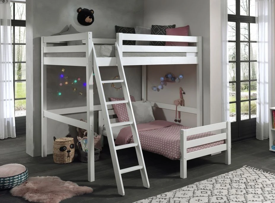 Lit Mezzanine 140x200 Cm Et Lit Simple 90x200 Cm Pin Massif Blanc Pino 3 Lit Mezzanine 140x200 Cm Et Lit Simple 90x200 Cm Pin Massif Blanc Pino