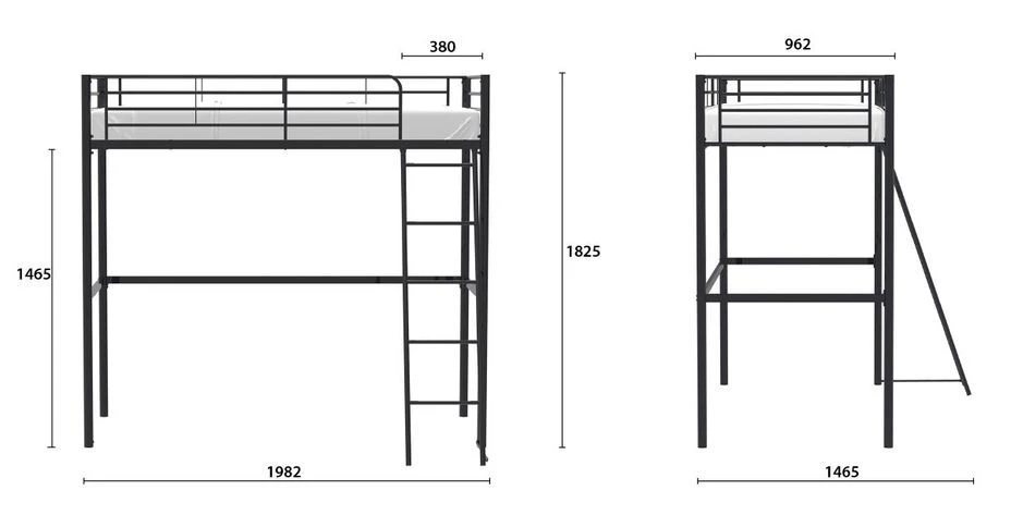 Lit Mezzanine 90 X 190 Cm En Métal Noir Elio 7 Lit Mezzanine 90 X 190 Cm En Métal Noir Elio – Image 5