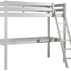 Lit Mezzanine 90x200 Cm Avec Bureau Pin Massif Blanc Pino