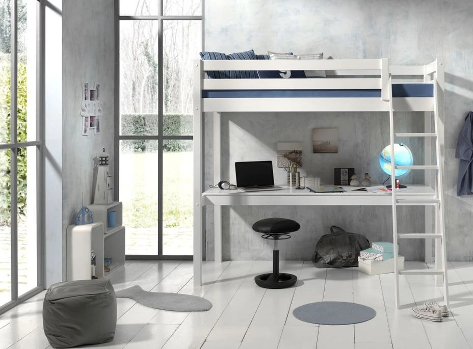 Lit Mezzanine 90x200 Cm Avec Bureau Pin Massif Blanc Pino 6 Lit Mezzanine 90x200 Cm Avec Bureau Pin Massif Blanc Pino – Image 4