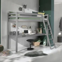 Lit Mezzanine 90x200 Cm Avec Bureau Pin Massif Gris Pino -Repose Lit Soldes Boutique lit mezzanine 90x200 cm avec bureau pin massif gris pino 5420070235044 717159