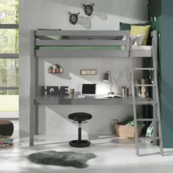 Lit Mezzanine 90x200 Cm Avec Bureau Pin Massif Gris Pino -Repose Lit Soldes Boutique lit mezzanine 90x200 cm avec bureau pin massif gris pino 5420070235044 717160