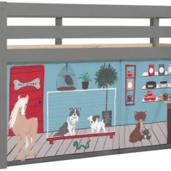 Lit Mezzanine 90x200 Cm Avec Tente Animaux Pin Massif Gris Pino