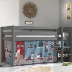 Lit Mezzanine 90x200 Cm Avec Tente Animaux Pin Massif Gris Pino -Repose Lit Soldes Boutique lit mezzanine 90x200 cm avec tente animaux pin massif gris pino 5420070236508 696891